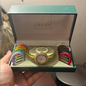 Gucci Women's Gold Watch with Colorful Bezels